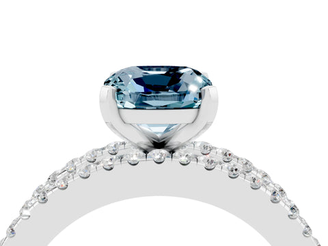 White gold Cushion Cut Aquamarine Solitaire Ring with Pavé and Channel Set Band_4