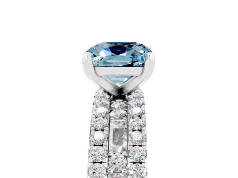 White gold Cushion Cut Aquamarine Solitaire Ring with Pavé and Channel Set Band_5