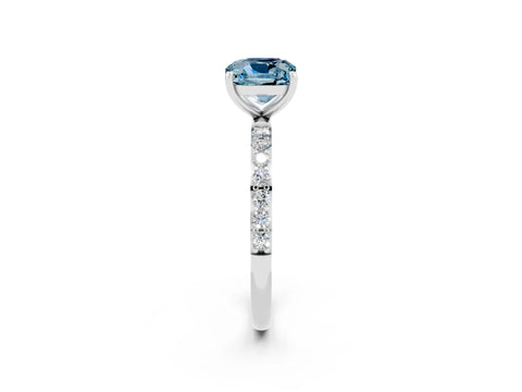 White gold Cushion Cut Aquamarine Solitaire Ring with Pave Band and Four Prong Setting_14