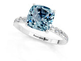 White gold Cushion Cut Aquamarine Solitaire Ring with Pave Band and Four Prong Setting_25