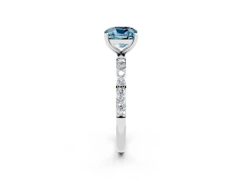 White gold Cushion Cut Aquamarine Solitaire Ring with Pave Band and Four Prong Setting_26
