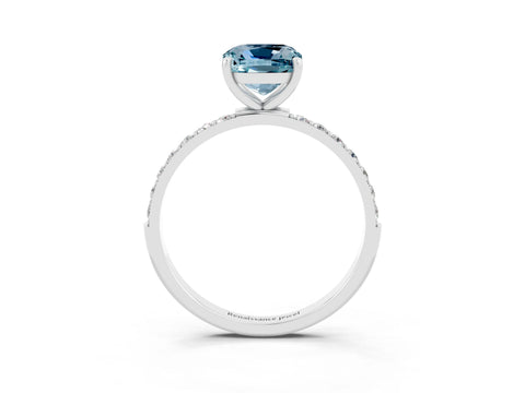 White gold Cushion Cut Aquamarine Solitaire Ring with Pave Band and Four Prong Setting_27