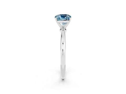 White gold Cushion Cut Aquamarine Solitaire Ring with Six-Prong Setting and Classic Band_2