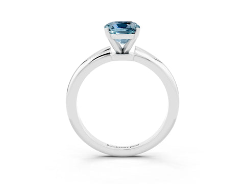 White gold Cushion Cut Aquamarine Solitaire Ring with Six-Prong Setting and Classic Band_3