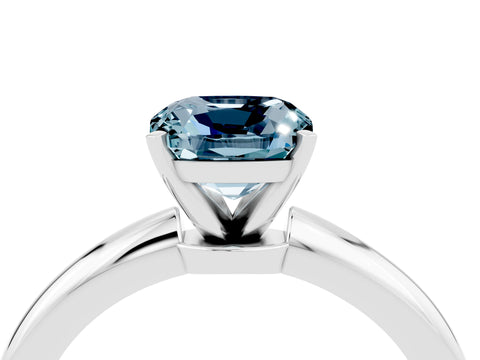 White gold Cushion Cut Aquamarine Solitaire Ring with Six-Prong Setting and Classic Band_4