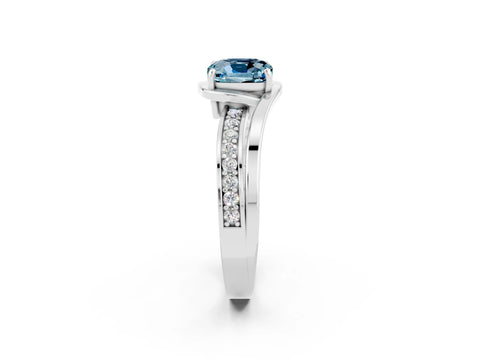 White gold Cushion Cut Aquamarine Solitaire Ring with Split Shank and Prong Setting_2