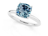 White gold Cushion Cut Aquamarine Solitaire Ring with Thin Band and Four-Prong Setting_1