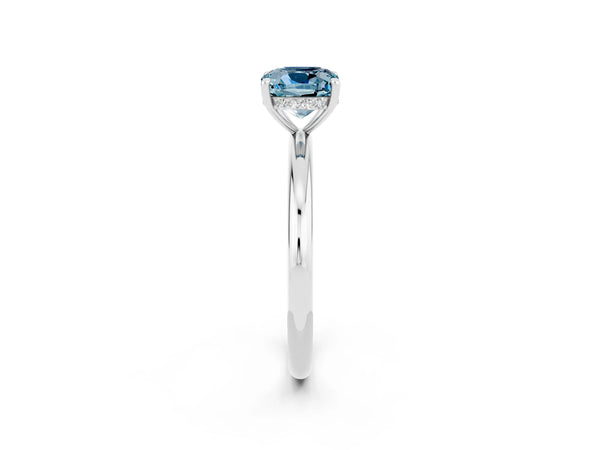 Silver Cushion Cut Aquamarine Solitaire Ring with Thin Band and Four-Prong Setting