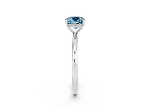 White gold Cushion Cut Aquamarine Solitaire Ring with Thin Band and Four-Prong Setting_2