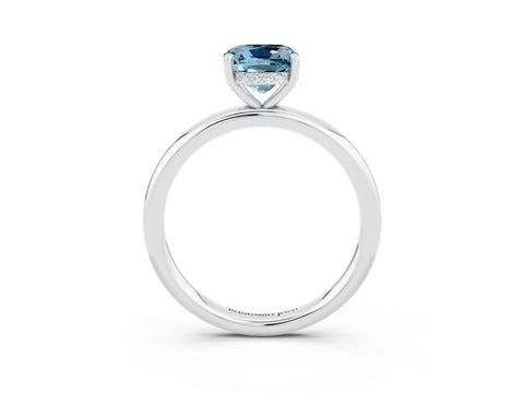 White gold Cushion Cut Aquamarine Solitaire Ring with Thin Band and Four-Prong Setting_3