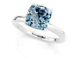 White gold Cushion Cut Aquamarine Solitaire Ring with Thin Band and Prong Setting_13