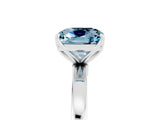 White gold Cushion Cut Aquamarine Solitaire Ring with Thin Band and Prong Setting_17