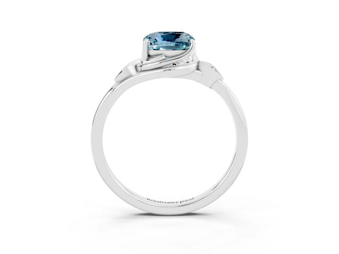 White gold Cushion Cut Aquamarine Solitaire Ring with Twist Band and Four-Prong Setting_15