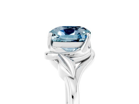 White gold Cushion Cut Aquamarine Solitaire Ring with Twist Band and Four-Prong Setting_17
