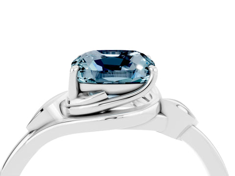 White gold Cushion Cut Aquamarine Solitaire Ring with Twist Band and Four-Prong Setting_40