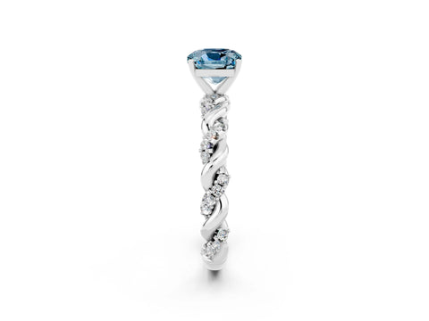 White gold Cushion Cut Aquamarine Solitaire Ring with Twisted Band and Pavé Accents_2