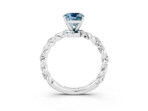 White gold Cushion Cut Aquamarine Solitaire Ring with Twisted Band and Pavé Accents_3