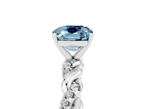 White gold Cushion Cut Aquamarine Solitaire Ring with Twisted Band and Pavé Accents_5