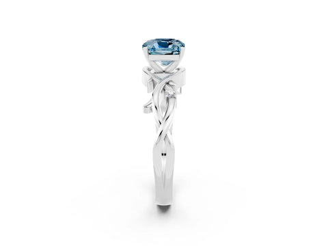 White gold Cushion Cut Aquamarine Solitaire Ring with Twisted Band and Prong Setting_2