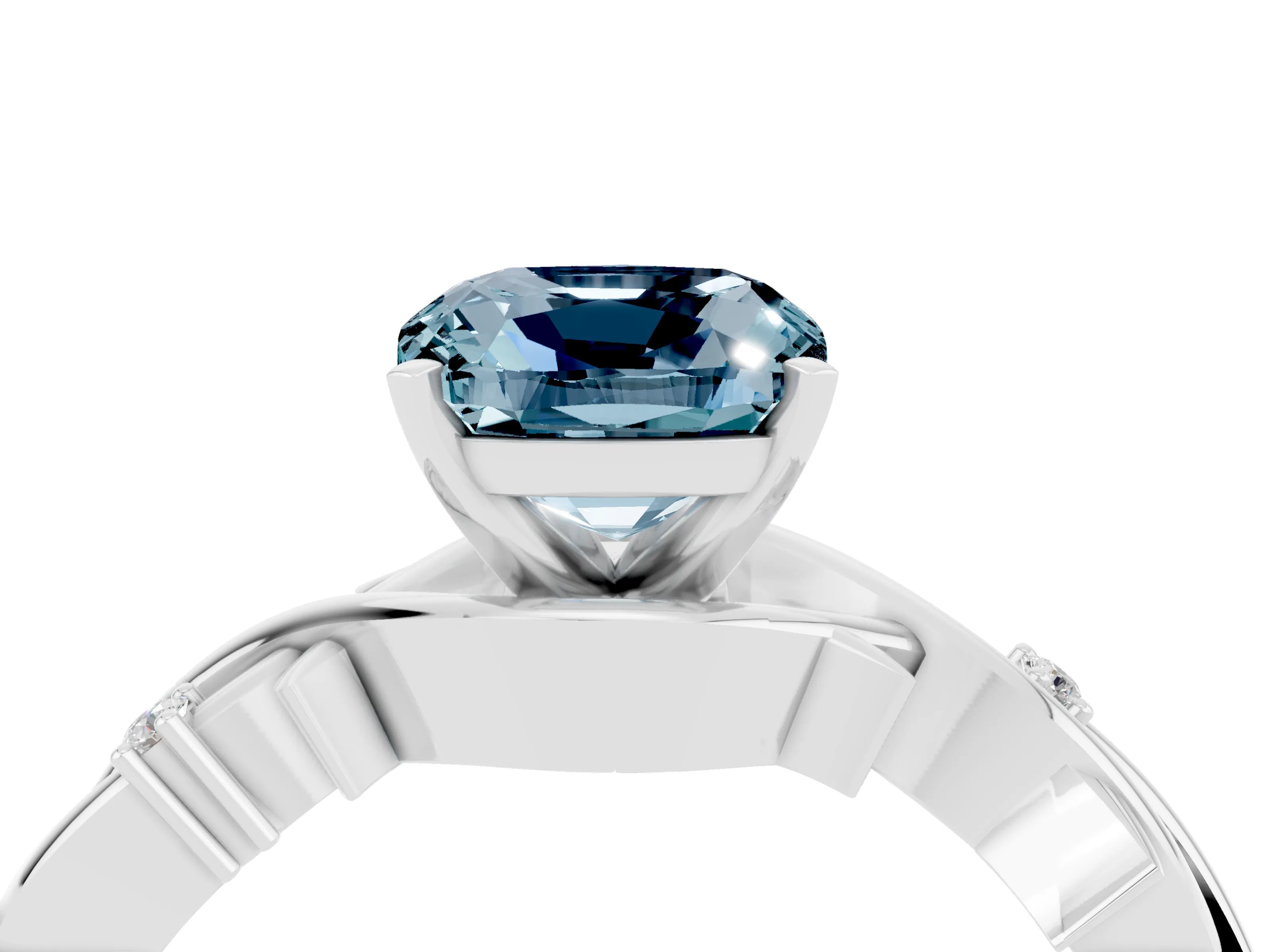 White gold Cushion Cut Aquamarine Solitaire Ring with Twisted Band and Prong Setting_4