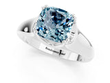 White gold Cushion Cut Aquamarine Solitaire Ring with Wide Band and Prong Setting_1