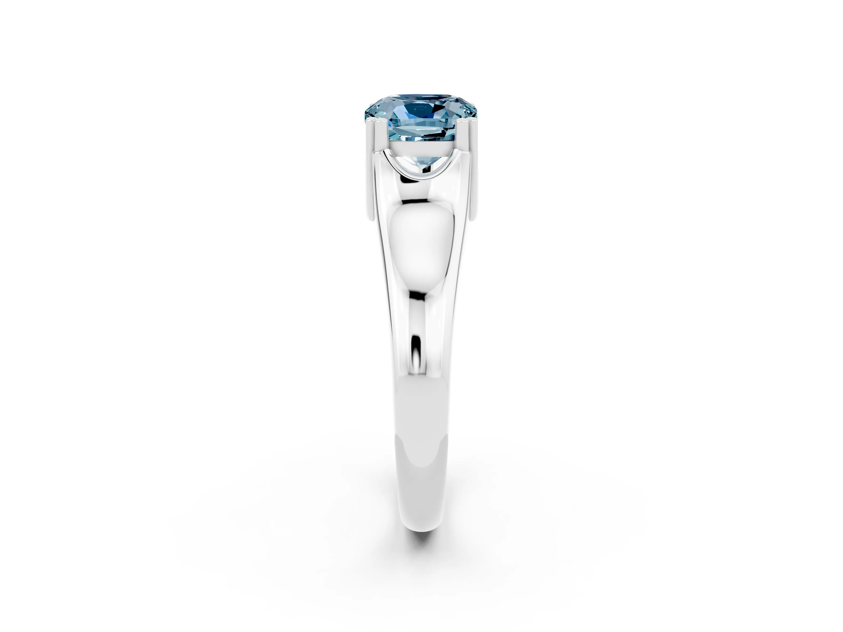 White gold Cushion Cut Aquamarine Solitaire Ring with Wide Band and Prong Setting_2