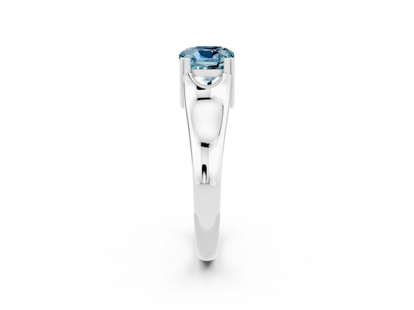 Platinum Cushion Cut Aquamarine Solitaire Ring with Wide Band and Prong Setting