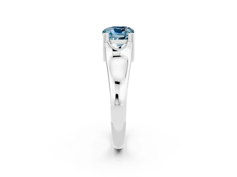 White gold Cushion Cut Aquamarine Solitaire Ring with Wide Band and Prong Setting_2