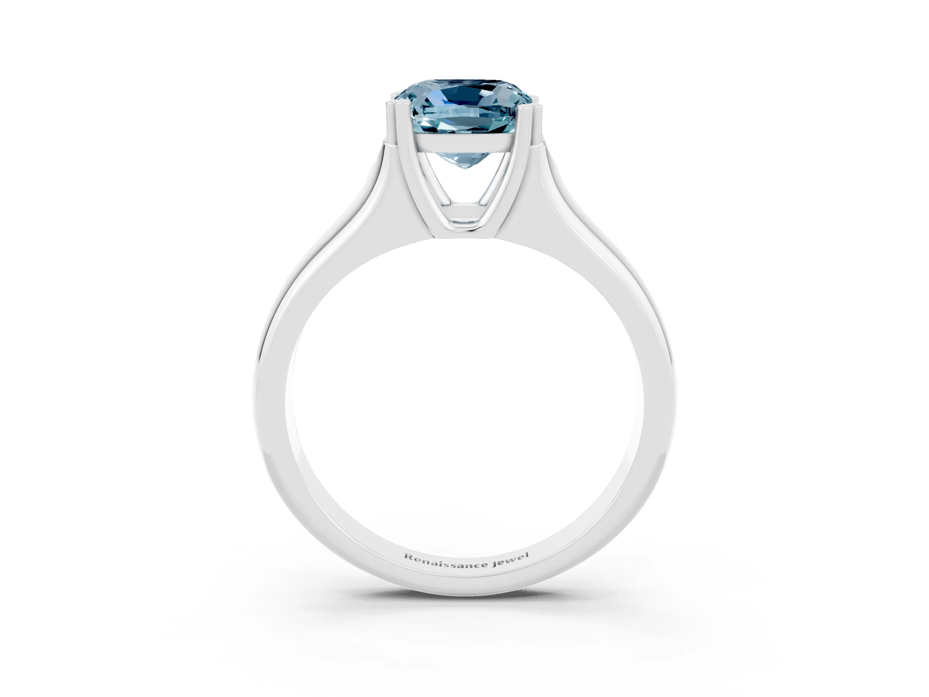 White gold Cushion Cut Aquamarine Solitaire Ring with Wide Band and Prong Setting_3