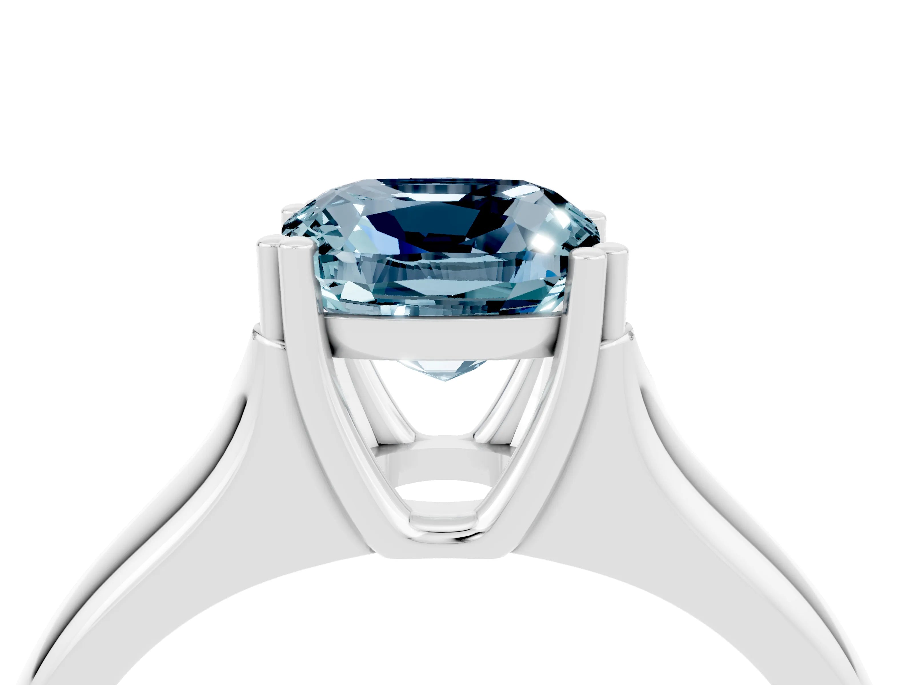 White gold Cushion Cut Aquamarine Solitaire Ring with Wide Band and Prong Setting_4