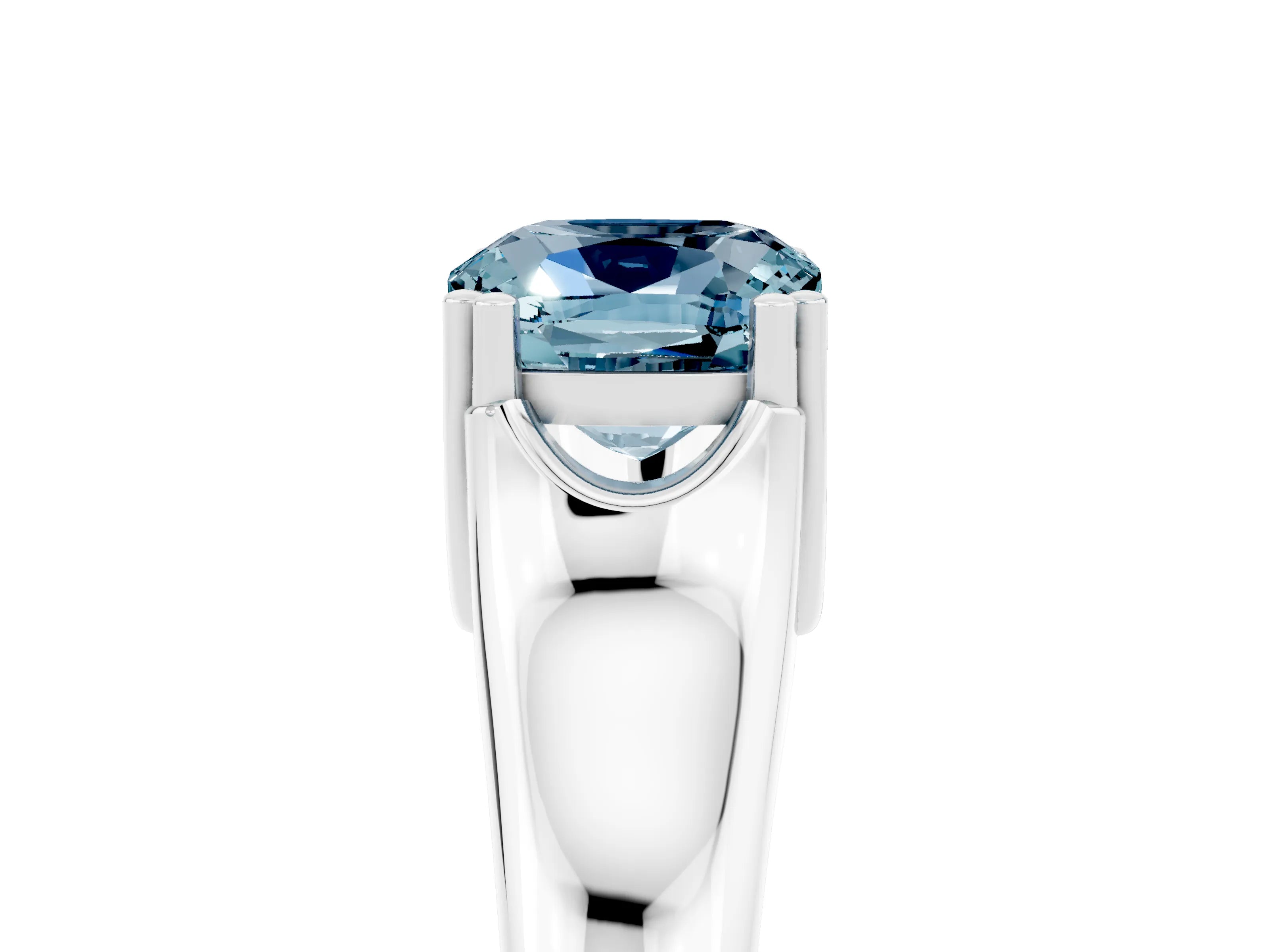 White gold Cushion Cut Aquamarine Solitaire Ring with Wide Band and Prong Setting_5