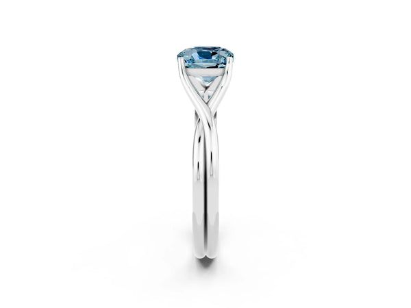 White gold Cushion Cut Aquamarine Solitaire Twist Band Prong Setting Ring