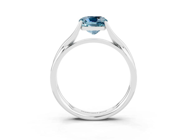 White gold Cushion Cut Aquamarine Solitaire Twist Band Prong Setting Ring