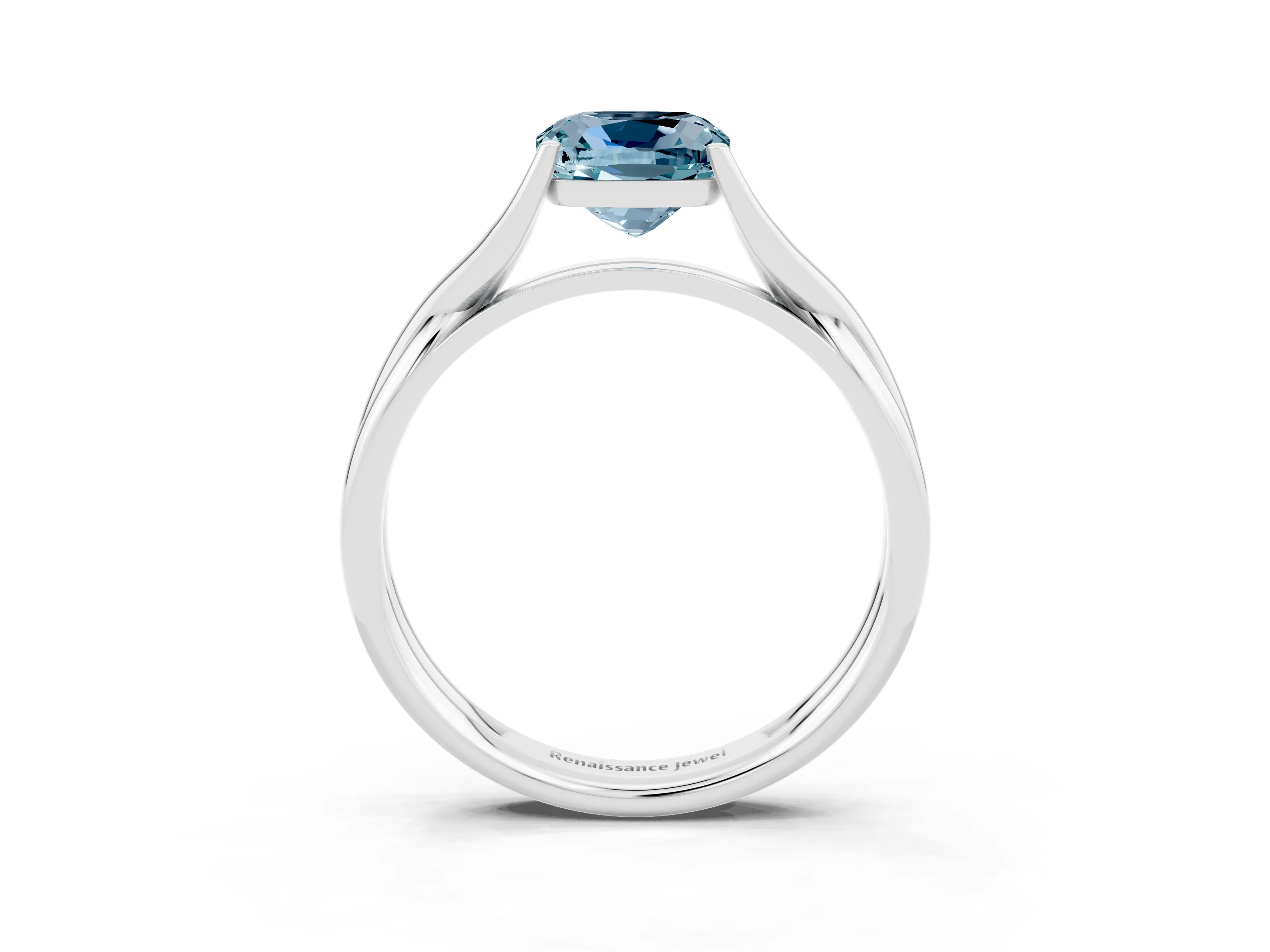 White gold Cushion Cut Aquamarine Solitaire Twist Band Prong Setting Ring_76