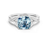 White gold Cushion Cut Aquamarine Solitaire Twist Band Prong Setting Ring_79