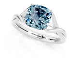 White gold Cushion Cut Aquamarine Solitaire Twist Band Prong Setting Ring_80
