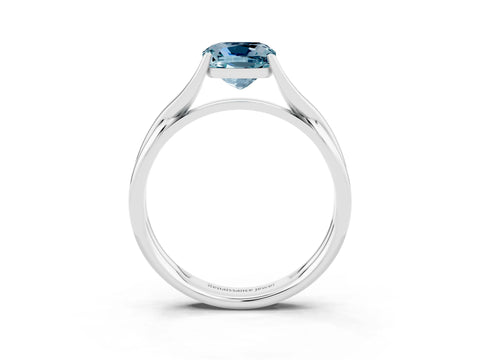 White gold Cushion Cut Aquamarine Solitaire Twist Band Prong Setting Ring_82