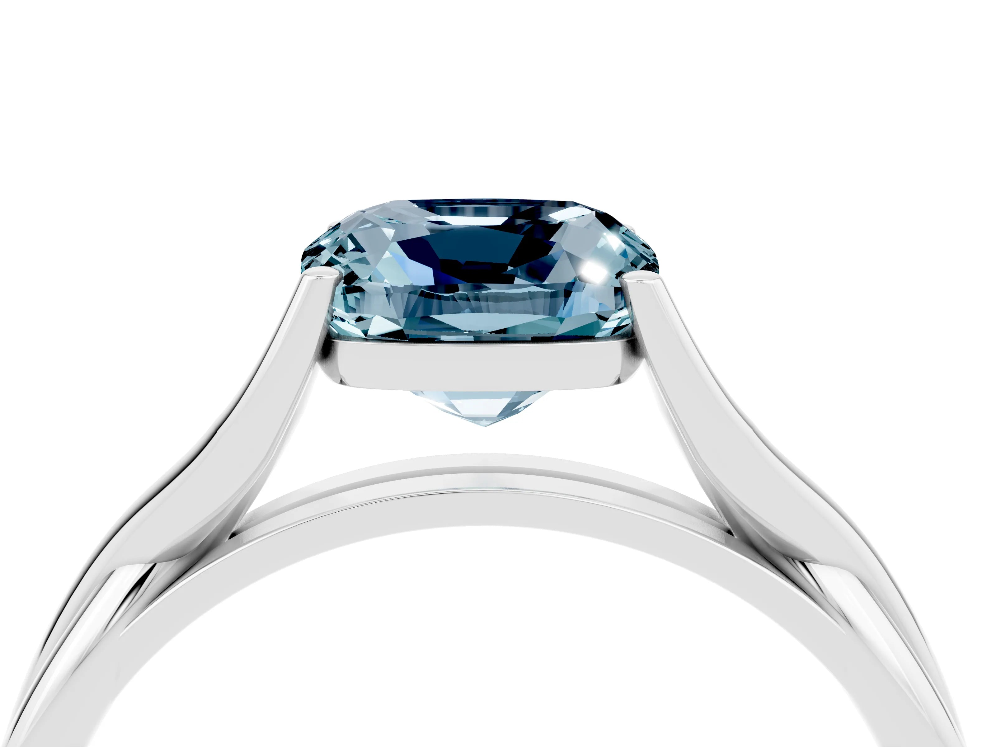 White gold Cushion Cut Aquamarine Solitaire Twist Band Prong Setting Ring_83
