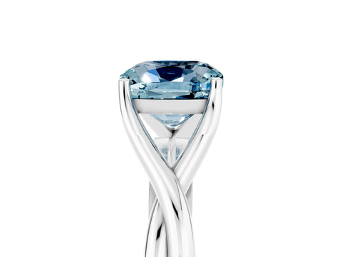 White gold Cushion Cut Aquamarine Solitaire Twist Band Prong Setting Ring_84