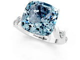 White gold Cushion Cut Aquamarine Solitaire Twisted Band with Round  Accents and Prong Setting_13