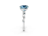 White gold Cushion Cut Aquamarine Solitaire Twisted Band with Round  Accents and Prong Setting_14
