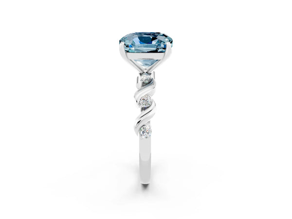 Silver Cushion Cut Aquamarine Solitaire Twisted Band with Round  Accents and Prong Setting