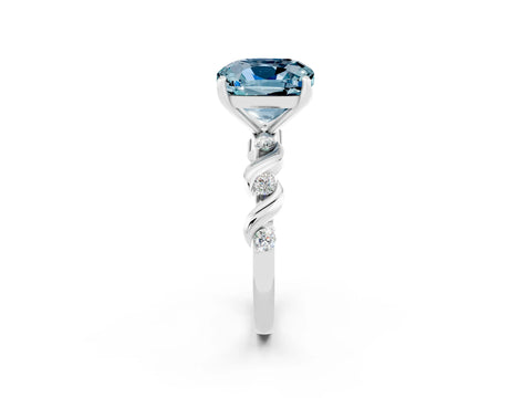 White gold Cushion Cut Aquamarine Solitaire Twisted Band with Round  Accents and Prong Setting_14
