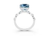 White gold Cushion Cut Aquamarine Solitaire Twisted Band with Round  Accents and Prong Setting_15