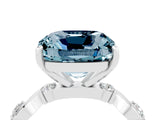 White gold Cushion Cut Aquamarine Solitaire Twisted Band with Round  Accents and Prong Setting_16