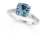 White gold Cushion Cut Aquamarine Solitaire with Side Baguettes and Channel Set Band_1