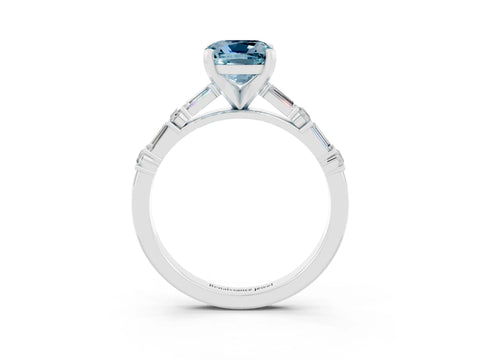 White gold Cushion Cut Aquamarine Solitaire with Side Baguettes and Channel Set Band_3