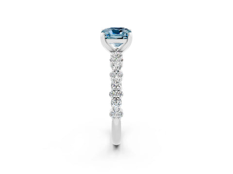 White gold Cushion Cut Aquamarine Solitaire with Side Stones, Pave Band, Four-Prong Setting_14