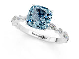 White gold Cushion Cut Aquamarine Solitaire with Side Stones on a Pavé Band and Four-Prong Setting_1