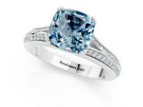 White gold Cushion Cut Aquamarine Split Shank Engagement Ring with Pavé Band_1